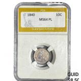 1840 Seated Liberty Dime PGA MS64 PL