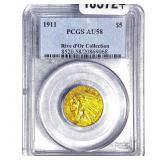 1911 $5 Gold Half Eagle PCGS AU58 Rive d