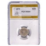 1874 Nickel Three Cent PGA MS64