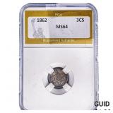 1862 Silver Three Cent PGA MS64