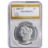 1882-CC Morgan Silver Dollar PGA MS65 PL
