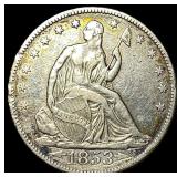1853 Arrows Seated Liberty Half Dollar NEARLY UNCI