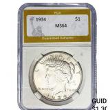 1934 Silver Peace Dollar PGA MS64