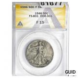 1946 Walking Liberty Half Dollar ANACS F15