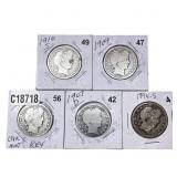 [5 Coins] 1894-1915 Barber Half Dollar