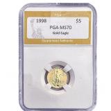 1998 1/10oz $5 Gold Eagle PGA MS70