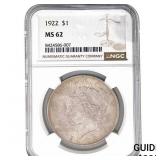 1922 Morgan Silver Dollar NGC MS62 Extra Hair