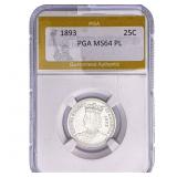 1893 Isabella Silver Quarter PGA MS64 PL