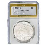 1924-S Silver Peace Dollar PGA MS64