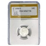 1950-S Roosevelt Dime PGA MS67 FB
