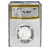 1860-O Seated Liberty Quarter PGA MS63