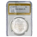 1878-S Morgan Silver Dollar PGA MS64+ PL