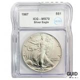 1987  ICG MS70 $1 Silver 1OZ SE