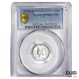1938-D Mercury Silver Dime PCGS MS64+ FB