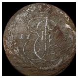 1765 Russia Catherine II Copper 5 Kopecks  NEARLY