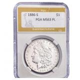 1886-S Morgan Silver Dollar PGA MS63 PL