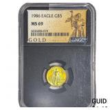 1986 1/10oz Gold Eagle $5 NGC MS69