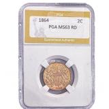1864 Two Cent Piece PGA MS63 RD