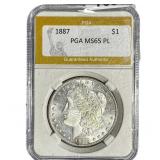 1887 Morgan Silver Dollar PGA MS65 PL