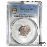 1843 Bavaria 1 Copper Pfennig PCGS MS65 RD