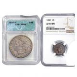 [2 Coins] 1868-1885 Morgan $1 & Indian Head 1C ICG