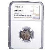 1908-S Indian Head Cent NGC MS62 BN
