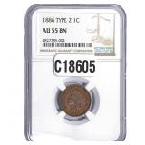 1886 Indian Head Cent NGC AU55 BN