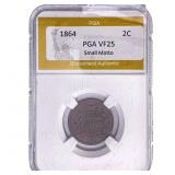 1864 Two Cent Piece PGA VF25 Small Motto