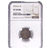 1914-S Wheat Cent NGC VF20 BN