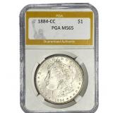 1884-CC Morgan Silver Dollar PGA MS65