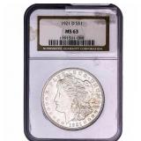 1921-D Morgan Silver Dollar NGC MS63