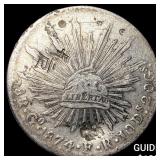 1874 Mexico Silver 8 Reales Chopmarks NEARLY UNCIR