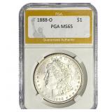 1888-O Morgan Silver Dollar PGA MS65