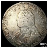 1726 Colonial France Silver 1 Ecu  NEARLY UNCIRCUL