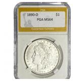 1890-O Morgan Silver Dollar PGA MS64