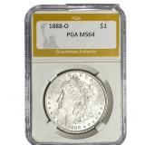 1888-O Morgan Silver Dollar PGA MS64