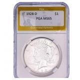 1928-D Silver Peace Dollar PGA MS65