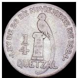 1926 Guatemala Silver 1/4 Quetzal .1929 ASW CLOSEL