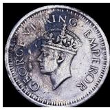 1944 British India Silver 1 Rupee  CLOSELY UNCIRCU