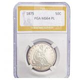 1875 Seated Liberty Half Dollar PGA MS64 PL