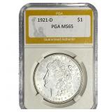 1921-D Morgan Silver Dollar PGA MS65