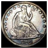 1842 Silver Half Dollar (Seated Liberty) NEARLY UN