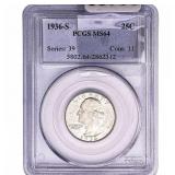 1936-S Washington Silver Quarter PCGS MS64