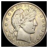 1908-O Silver Barber Half Dollar ABOUT  UNCIRCULA