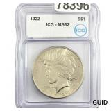 1922 Silver Peace Dollar ICG MS62