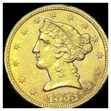 1855 Liberty Head Half Eagle $5 Gold  UNCIRCULATE