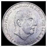 1966 Spain Silver 100 Pesetas CLOSELY UNCIRCULATED