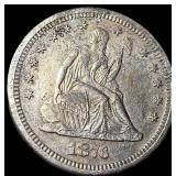 1876-CC Silver Seated Liberty Quarter CLOSELY UNCI