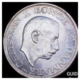 1945 Denmark Christian X Silver 2 Kroner CLOSELY U