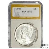 1922 Silver Peace Dollar PGA MS66